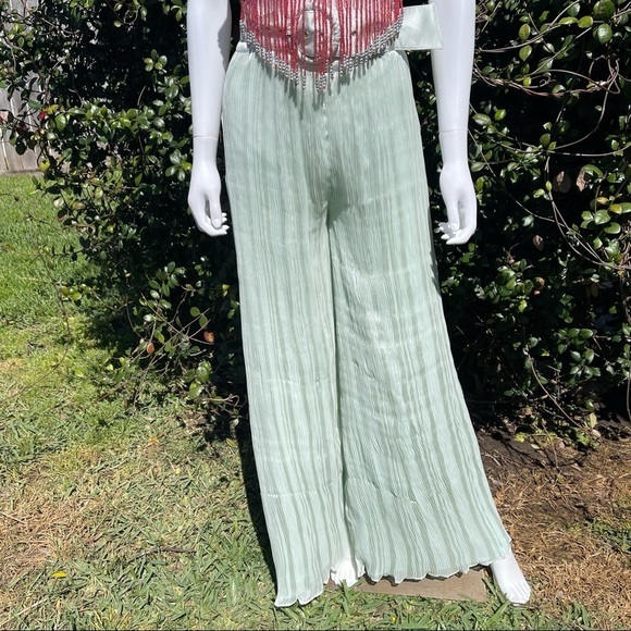 NWT Lovers + Friends Seafoam Belted Palazzo Puddle Leg Trousers Seafoam … - Picture 3 of 14